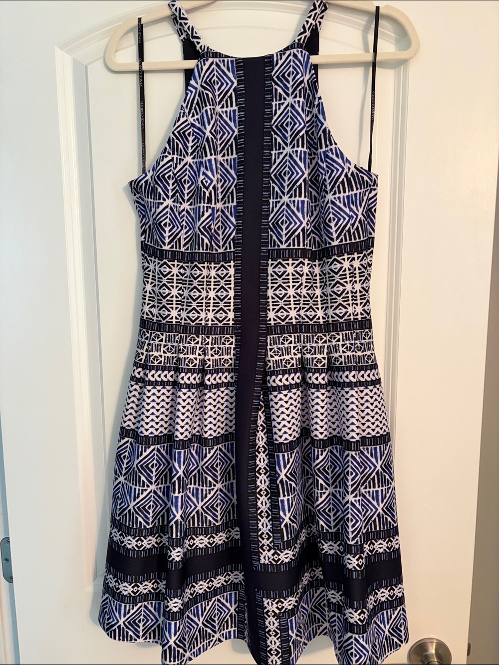 Women’s Vince Camuto Blue and White Geometric Halter Dress size 8